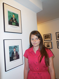 Romanian Ambassador Simona-Mirela Miculescu with student Gabriela Repanovici at meeting with World Genesis Foundation in New York City