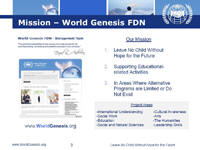 World Genesis Foundation Announces Invitation for Proposals For 2012 Youth Projects and Programs